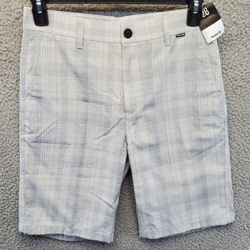 Hurley Mens Shorts Light Gray 28 Check Pattern Granada Length 21.5” Casu…